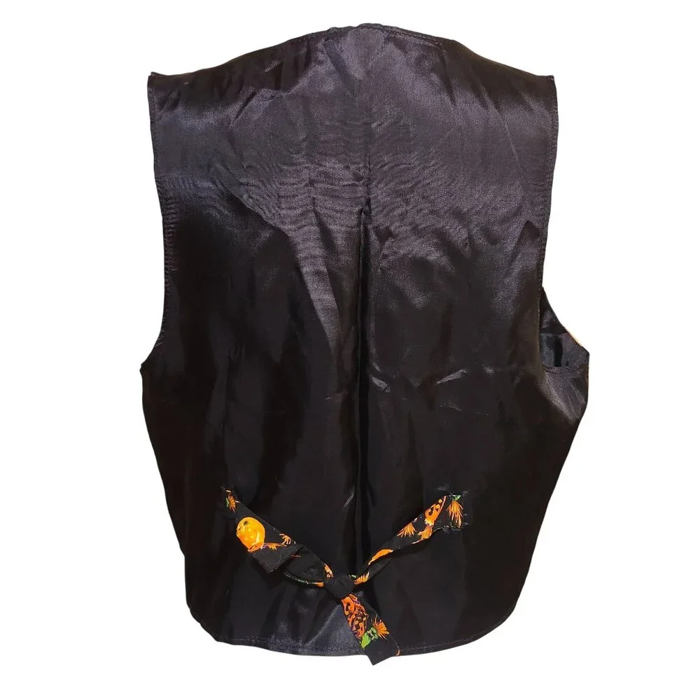 Vintage 90s Women's Medium Halloween Vest Black Pumpkin Scarecrow Print Fall - Picture 4 of 7